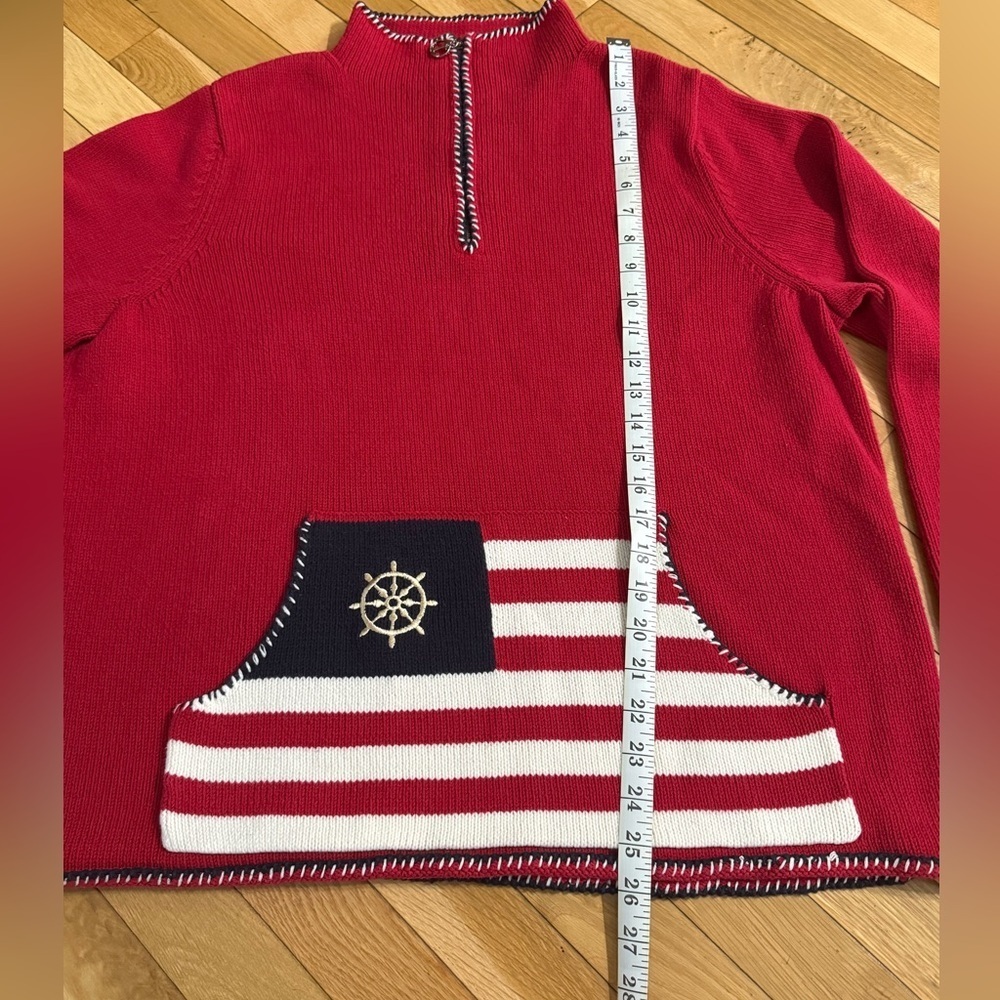 Villager Sport Sweater Sailor Nautical Ship Old Money 1/4 Zip Front Pouch XL - Picture 3 of 7